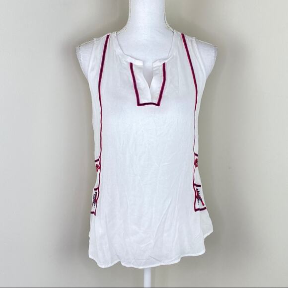 LOFT Boho Sleeveless Top White Red Blue Size XS - Picture 1 of 7